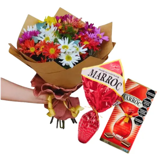 Ramo de margaritas varias y huevo de pascua marroc